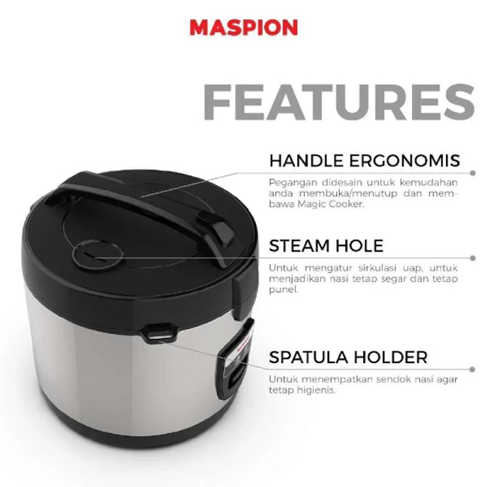 Maspion Rice Cooker 3 in 1 Stainles Steel Silver 1,8 L - MRJ1856BSSN | MRJ1856 BSSN